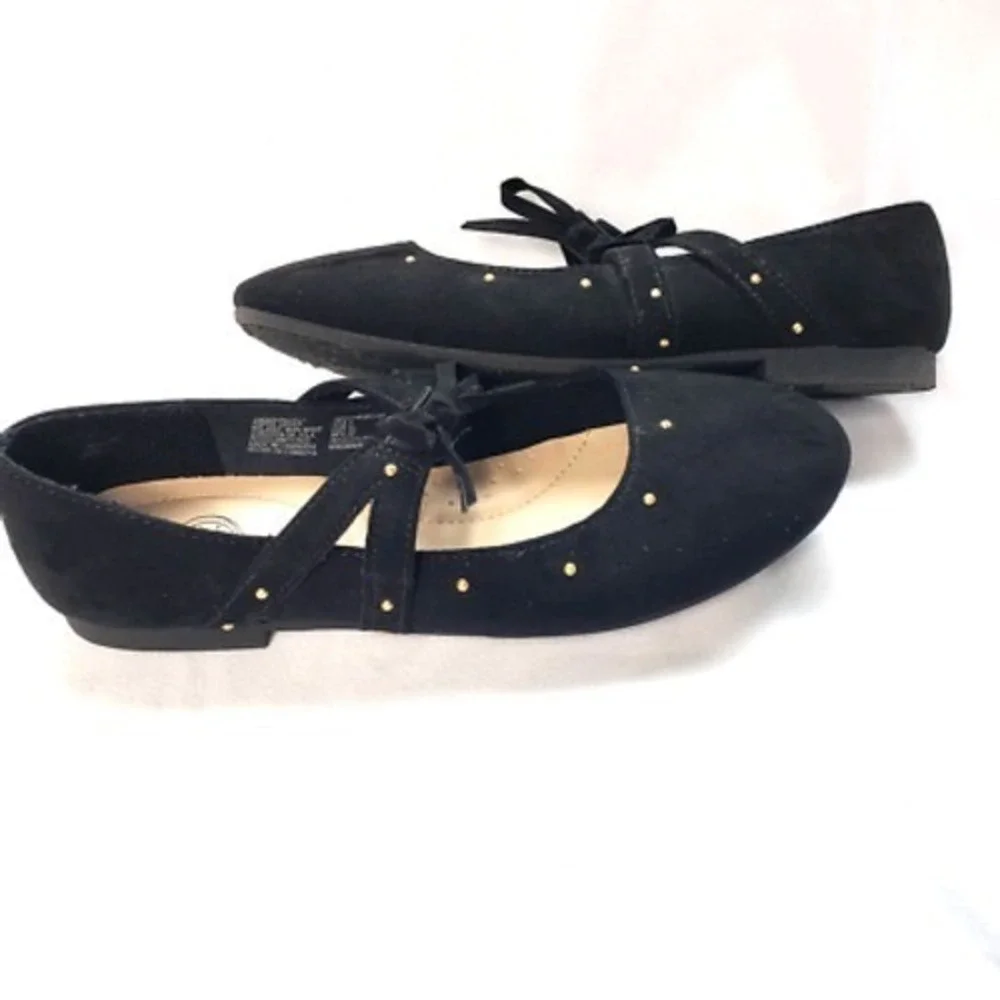 Kids Black Mary Jane Flats Shoes Studded‎ Bow Size 3 Wonder Nation
